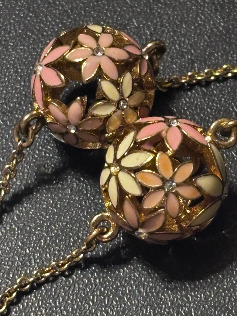 kate spade At‎ First Blush Gold Floral Enamel Necklace with Pink Bead Drops